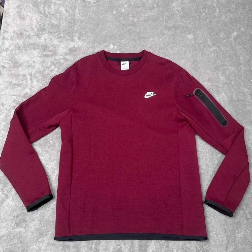Nike Tech Fleece Pullover Crewneck Sweater Men's Medium Maroon CU4505-639